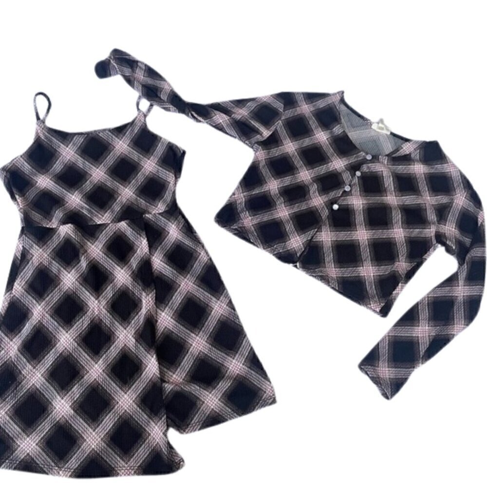 Girl's 2 Piece Outfits Button Front Long Sleeve cardigan and Skirt Set M 7-8